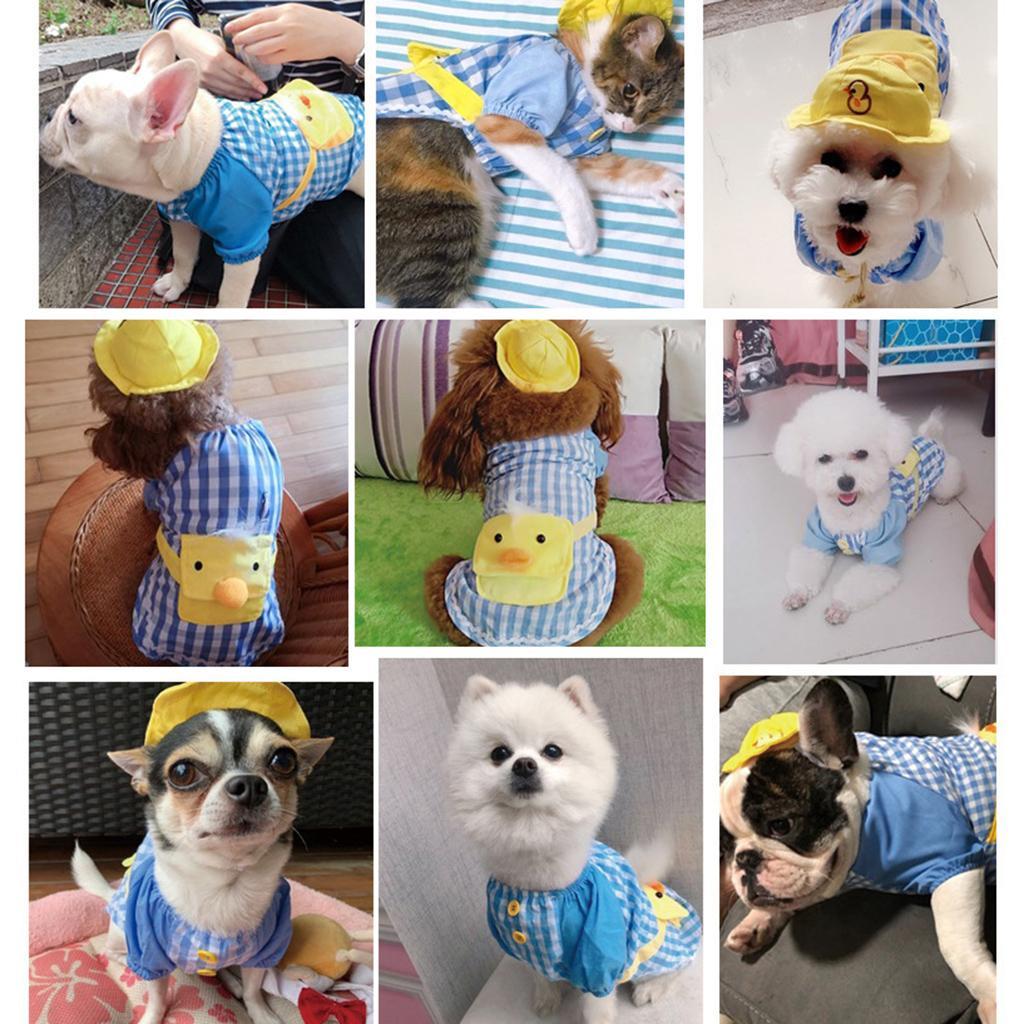 Pet Dog Clothes Overall Yellow, Duck+Blue Grid/ Cotton Linen 3 Sizes