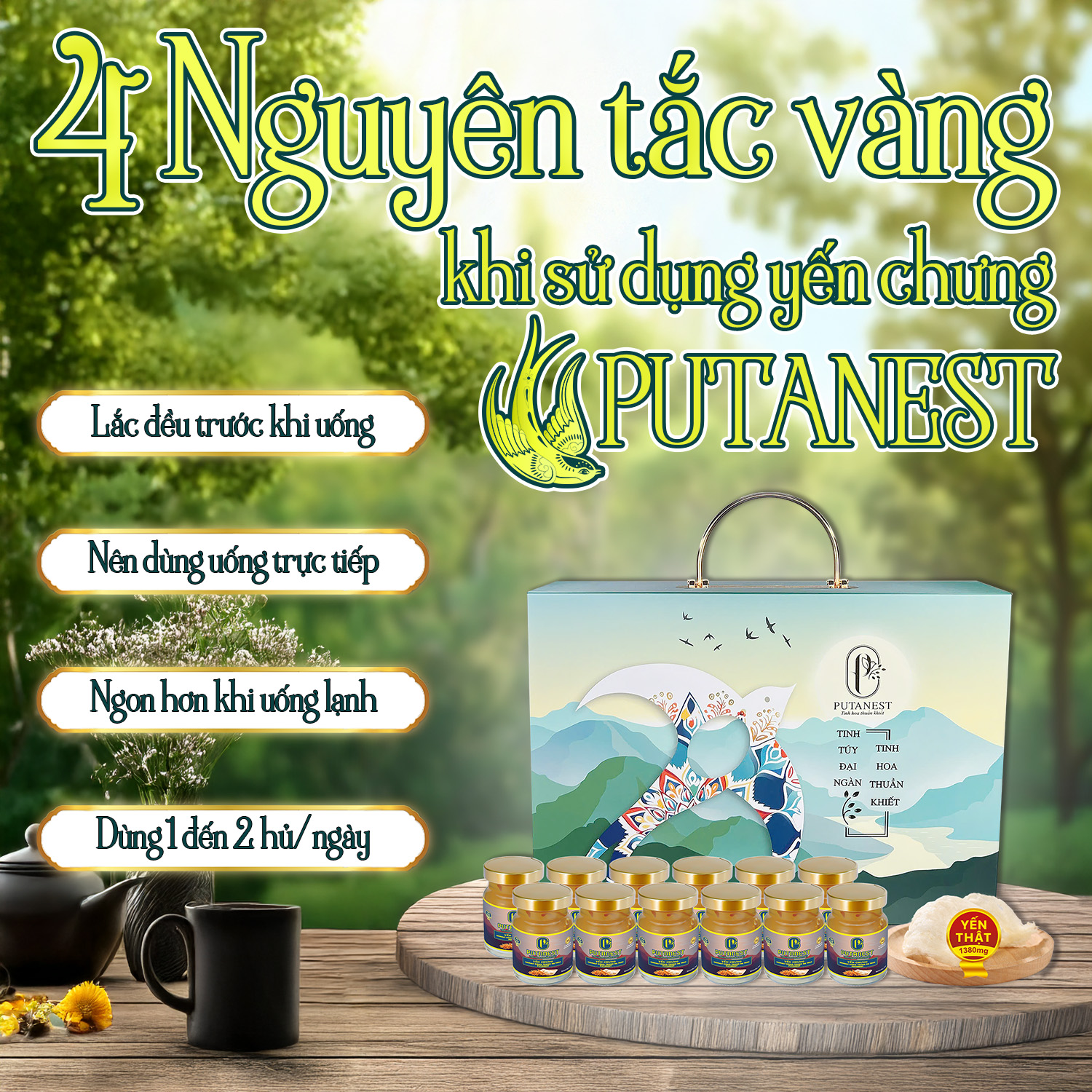 Yến chưng Isomalt Đông trùng hạ thảo PUTANEST hộp quà cao cấp 12 hũ 70ml cho người tiểu đường