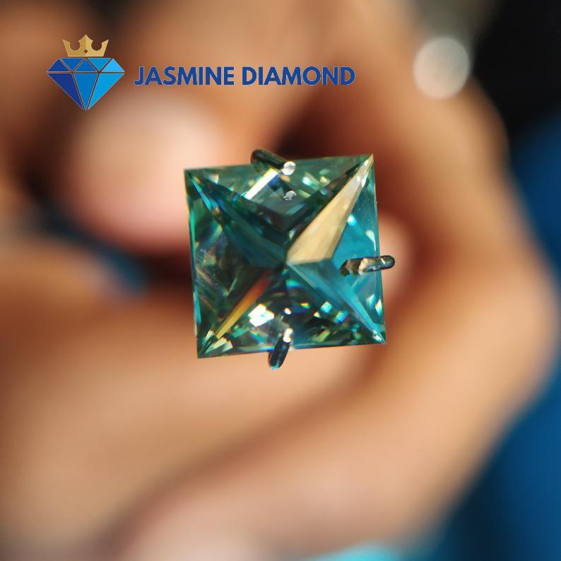 Kim cương nhân tạo Mỹ Moissanite giác cắt Princess màu xanh lá