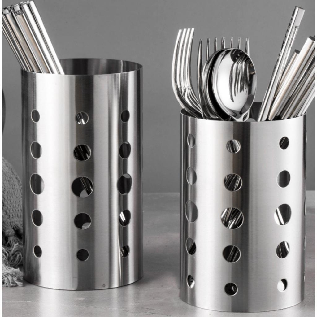 Ống đựng đũa muỗng inox SUS 304 hàng nhập khẩu dày đẹp dùng làm hũ đựng  muỗng đũa có lổ thoát nước