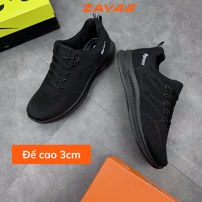 Giày Thể Thao Nam Màu Đen, Sneaker Nam Màu Đen, Đế Êm, Nhẹ Thoáng Khí S355