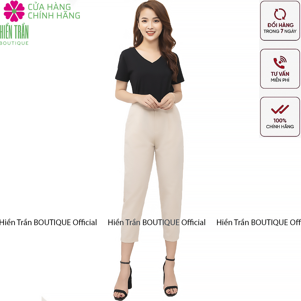 Quần baggy đũi Hiền Trần BOUTIQUE vải xước thoáng mát mềm mịn cạp chun sau form chuẩn tôn dáng