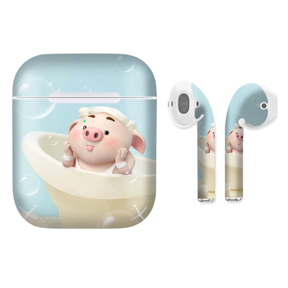 Miếng dán skin chống bẩn cho tai nghe AirPods in hình Heo con dễ thương - HEO2k19 - 085 (bản không dây 1 và 2)