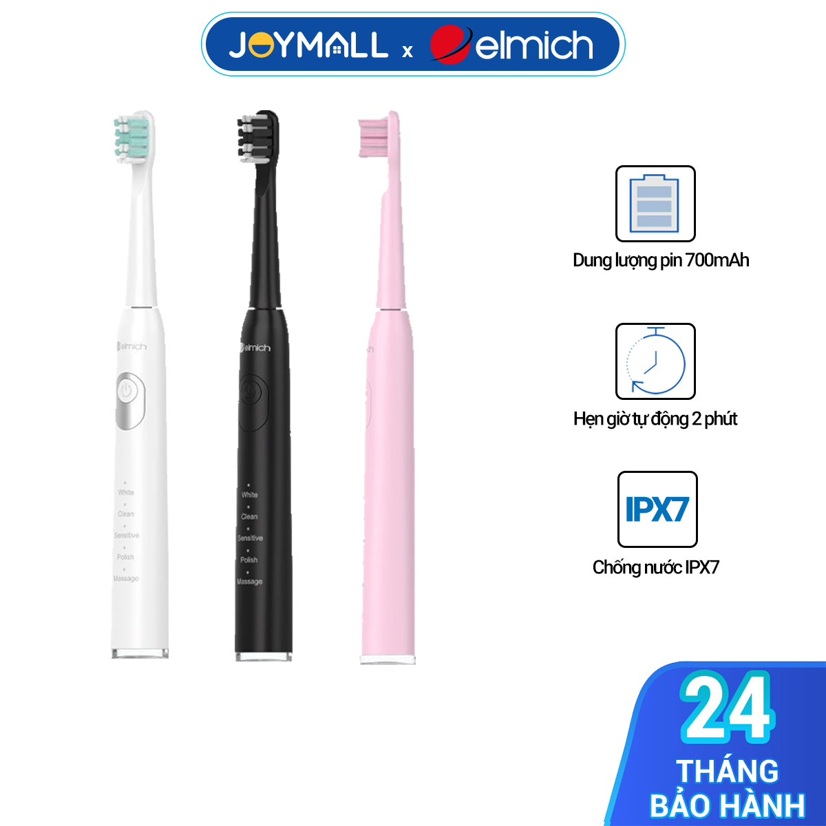 Bàn Chải Đánh Răng Điện Elmich Procare TBE-8454, Hàng Chính Hãng, Kèm 2 Đầu Thay, 5 Chế Độ - JoyMall
