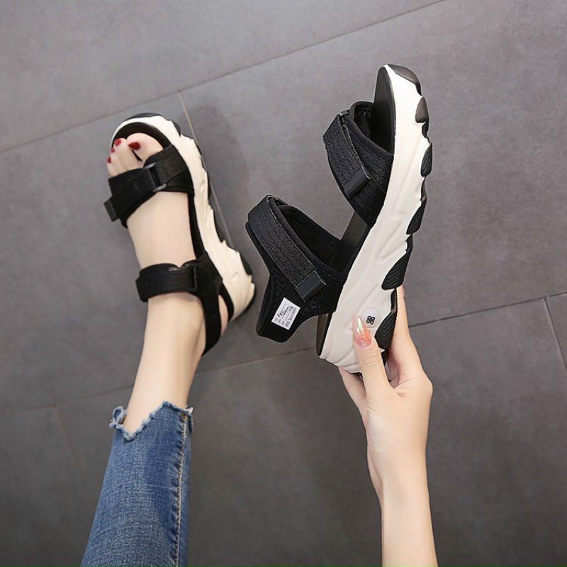 Giày sandal nữ quai ngang đế màu siêu đẹp, dép sandal nữ đi học Hot trend 2021