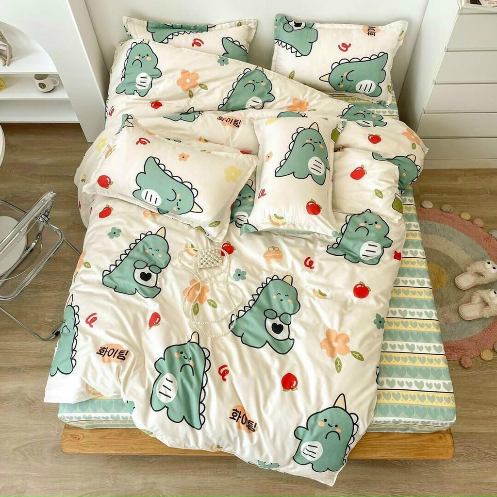 Bộ chăn ga gối Cotton Poly M2T bedding chăn ga Hàn Quốc miễn phí bo chun drap ga giường - khủng long cà chua