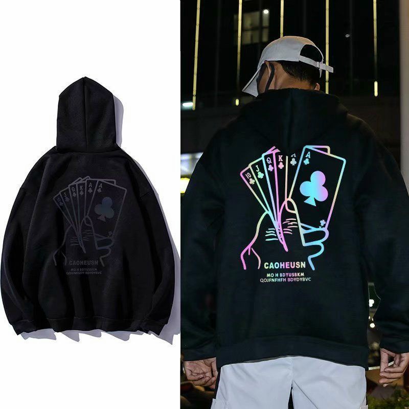 Áo Hoodie Phản Quang 7 Màu Poker Form Dưới 70Kg Decan In Xịn, Áo Khoác Hoodie Unisex Ulzzang Quảng Châu In Hình Ách Cơ, Áo Hoodie Nam Nữ Đều Mặc Được Chống Nắng, Tranh Mưa Mặc Đi Đà Lạt - Đen - Freesize Từ 40Kg - - - &Gt; 70Kg