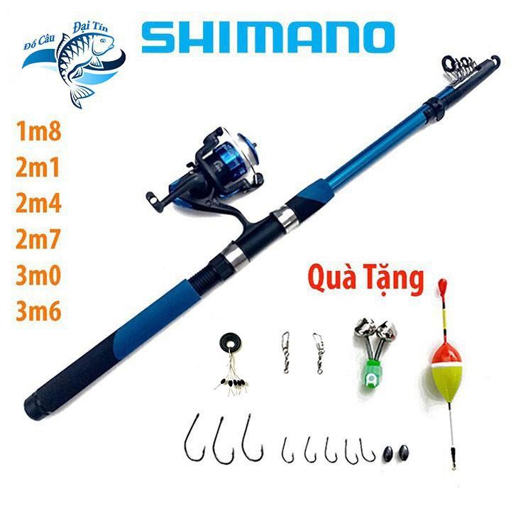 Bộ cần câu máy shimano tặng kèm dây câu, lưỡi câu và phụ kiện đầy đủ như hình