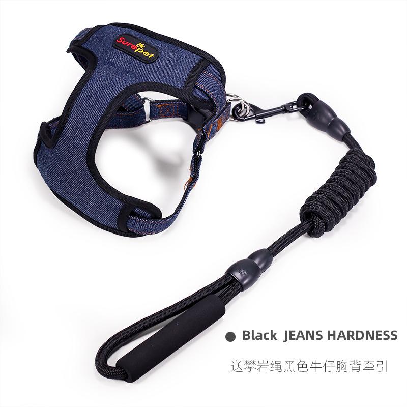 Giá thấp nhất Phương pháp Corgi mới của Amazon dây xích dắt chó vừa và nhỏ xích xích chó dây đeo ngực denim bộ dây xích