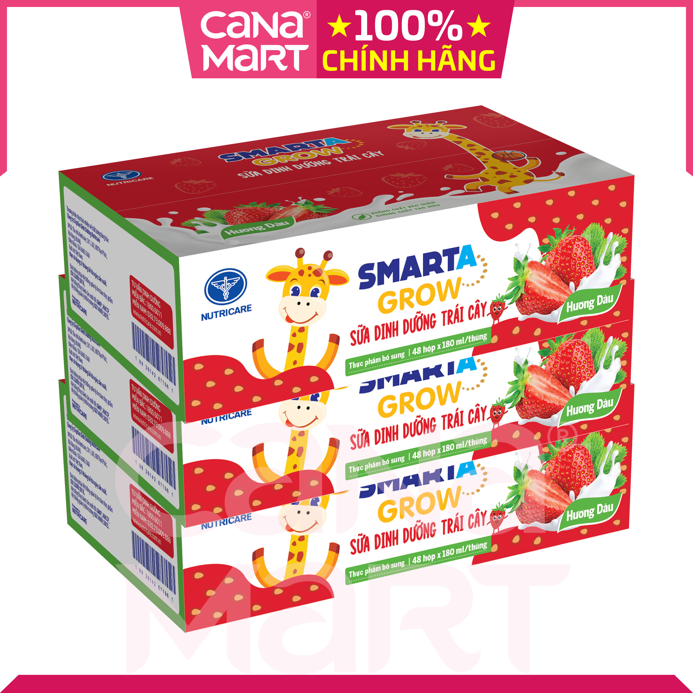 Thùng sữa nước trái cây Nutricare Smarta Grow (vị dâu) dinh dưỡng cho trẻ thấp còi (110ml)