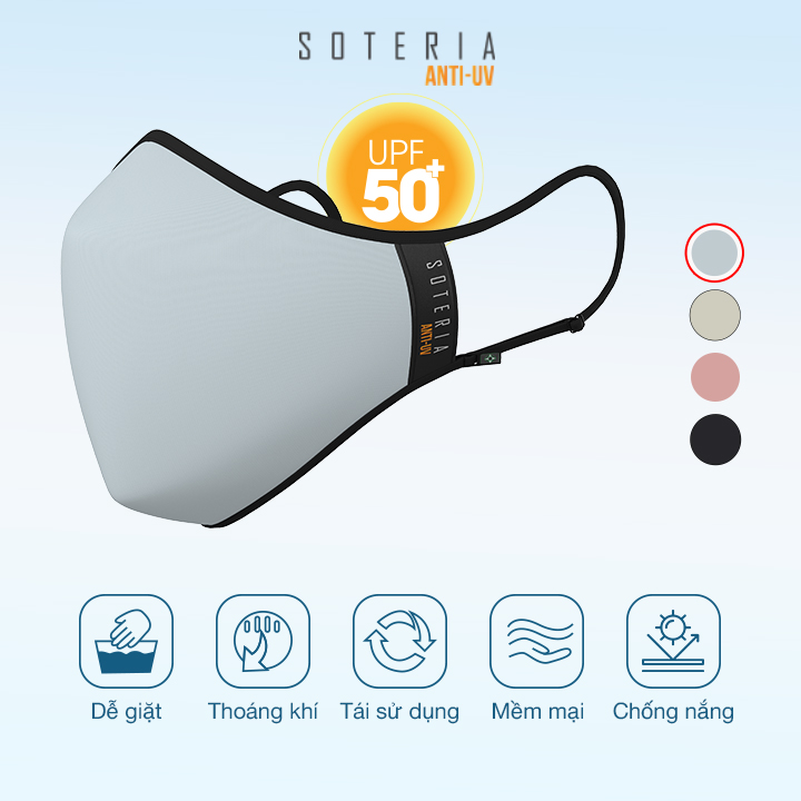 Khẩu trang chống nắng Anti UV Soteria Sea Salt đạt chuẩn UPF 50+, chống khuẩn chống bụi siêu mịn 0.1 micro - Size S,M,L