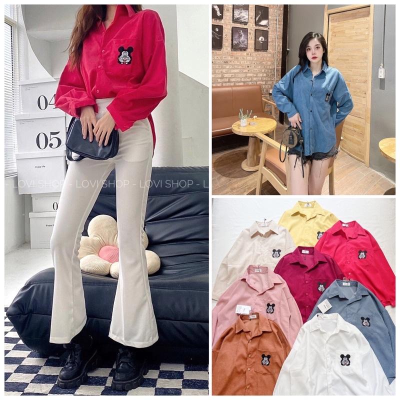 Áo sơ mi nhung tăm thêu hình mickey 8 màu xinh