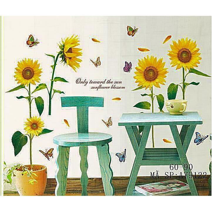 Decal dán tường Combo hàng rào hoa hướng dương nâu + hoa hướng dương