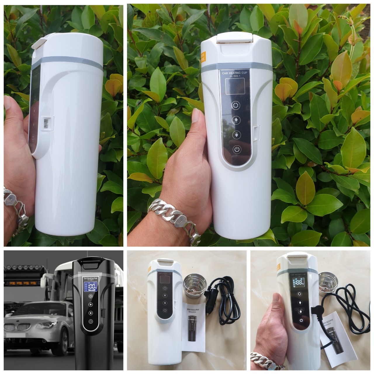 Bình nấu nước nóng ô tô xe hơi 500ml 12v-24v cảm ứng có chỉnh nhiệt độ đa năng thông minh mẫu mới