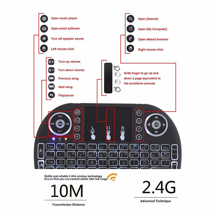 Bàn phím kiêm chuột không dây mini cho tivi box, smart tivi UKB-500RF có đèn led