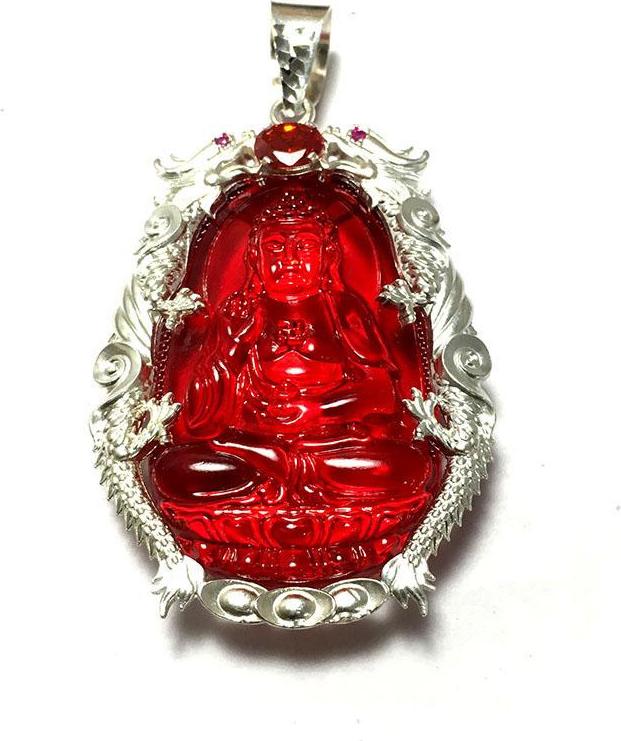 Mặt dây nam bản mệnh ngài ADIDA màu đỏ bọc rồng chầu bạc ta cao cấp cho người tuổi Tuất - Tuổi Hợi Bạc QTJ - MBM11