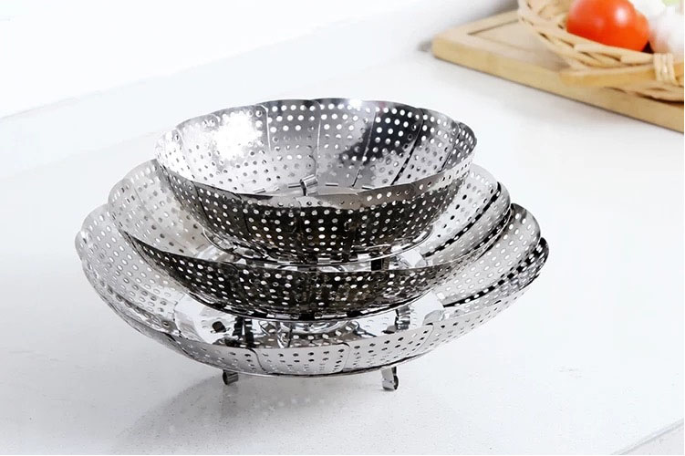 Xửng hấp - Vỉ hấp Inox 304 cao cấp - Khay hấp xôi bánh bao thịt cá rau củ - Rổ - Dĩa đa năng gấp gọn tiện lợi size 30 25 20 cm