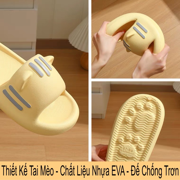 Dép Quai Ngang Tai Mèo Cho Nữ Dạo Phố Siêu Xinh. Nhẹ, Êm Chân. Đế Cao 3.5CM, Chống Trơn Trượt