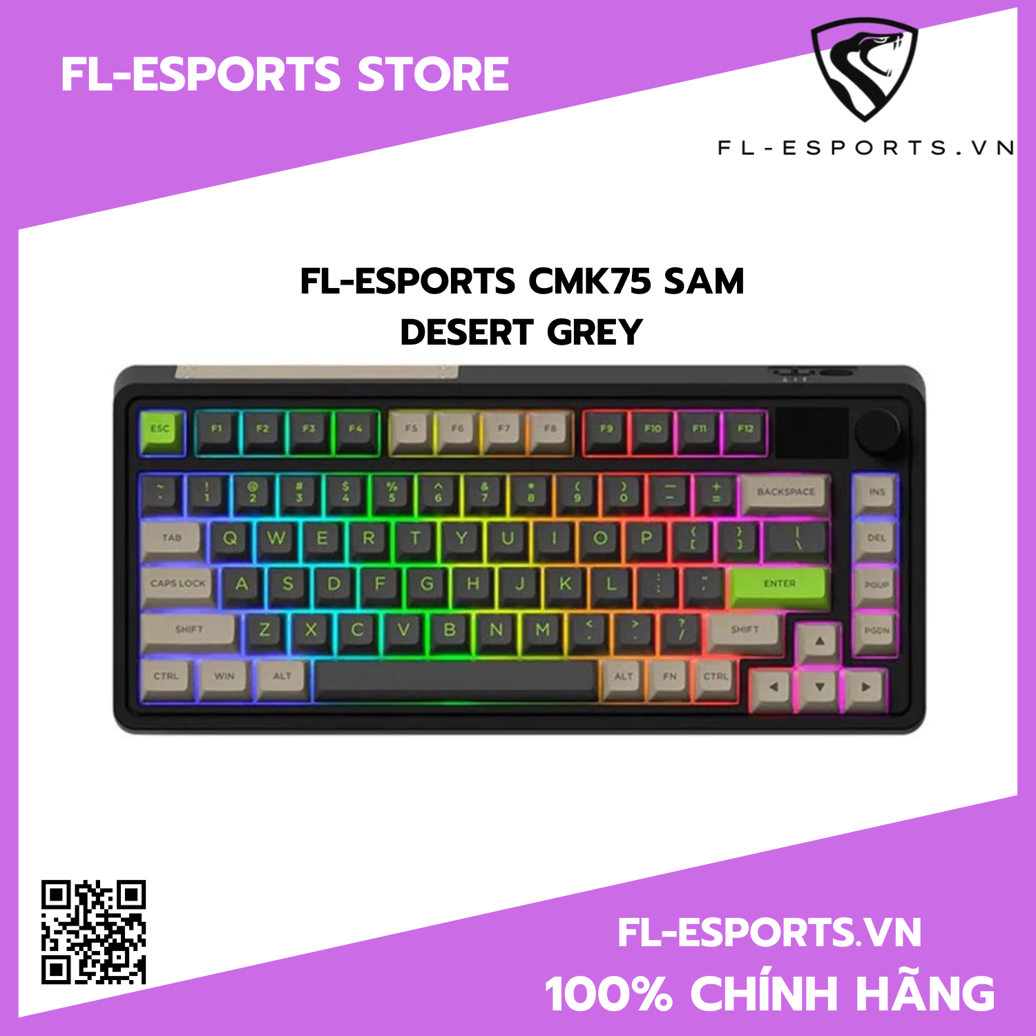 Bàn phím FL-Esports CMK75 SAM Desert Grey | 3 Mode | Màn hình TFT | Pin 3000mAh - Hàng chính hãng