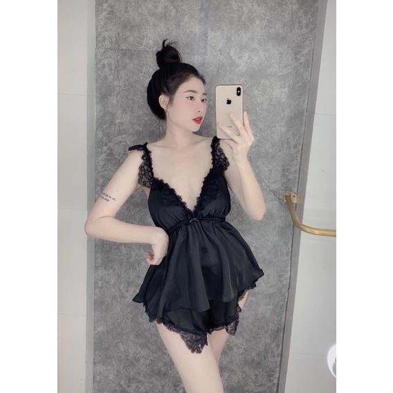 Đồ ngủ sexy nữ gợi cảm, Đồ bộ nữ cao câp ren sexy có mút ngực tăng đơ điều chỉnh