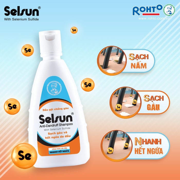 Dầu gội chống gàu, sạch nấm Selsun 250ml + Tặng hộp Dầu gội 50 Megumi Hair Fall Control Shampoo (5 gói x 7ml)