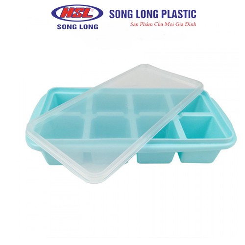 Khay trữ đồ ăn dặm có nắp cho bé, khay trữ đông để tủ lạnh, khay đá 8 viên SongLongPlasticHD