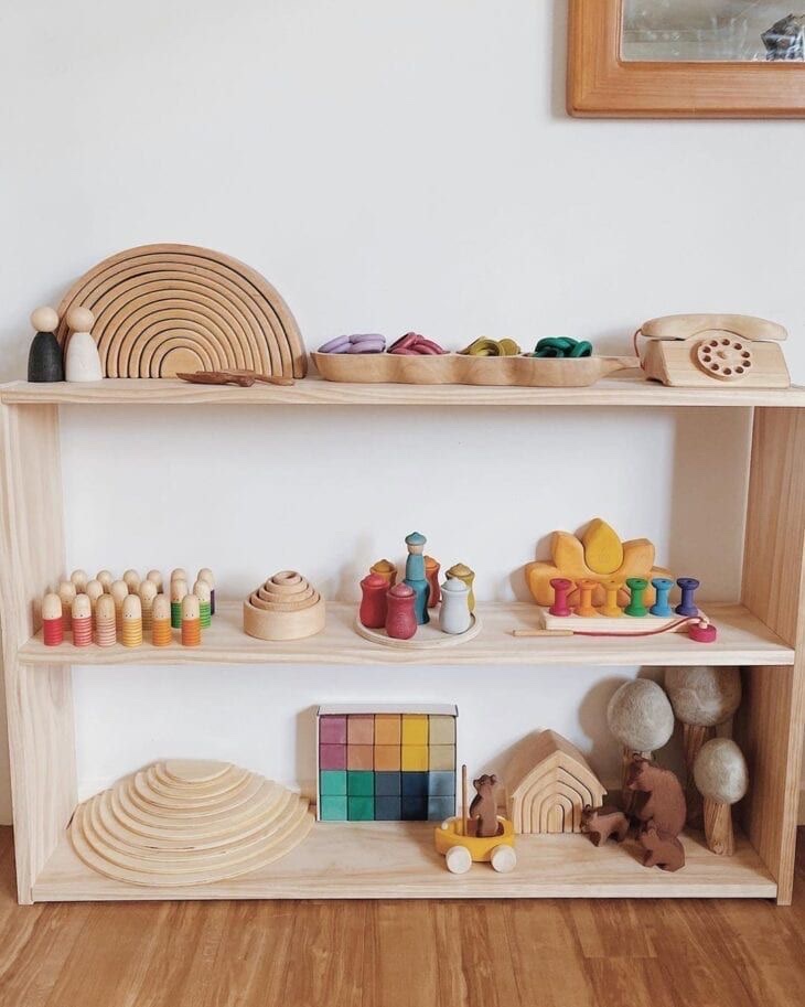 kệ gỗ montessori 2 tầng Đựng Đồ Chơi Cho Bé, Đồ Dùng Trẻ Em, Bỉm Sữa,Sách Vở Chất Liệu Gỗ Thông tự nhiên