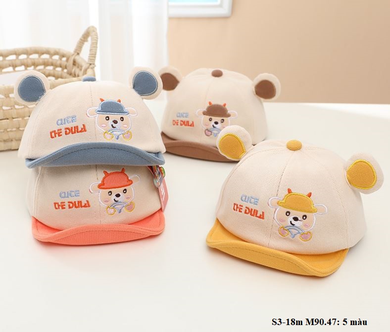 M90 Mũ mềm cho bé trai/bé gái-mũ có hình chú gấu đáng yêu cho bé S3-18m