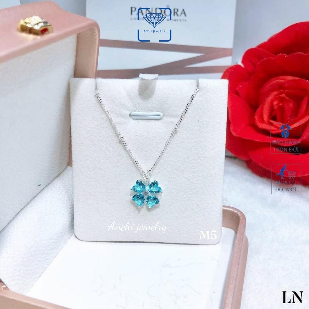 Dây chuyền cỏ 4 (bốn) lá nữ bạc thật đeo không đen đính đá to màu đỏ xanh tím - Anchi jewelry, quà 8 3