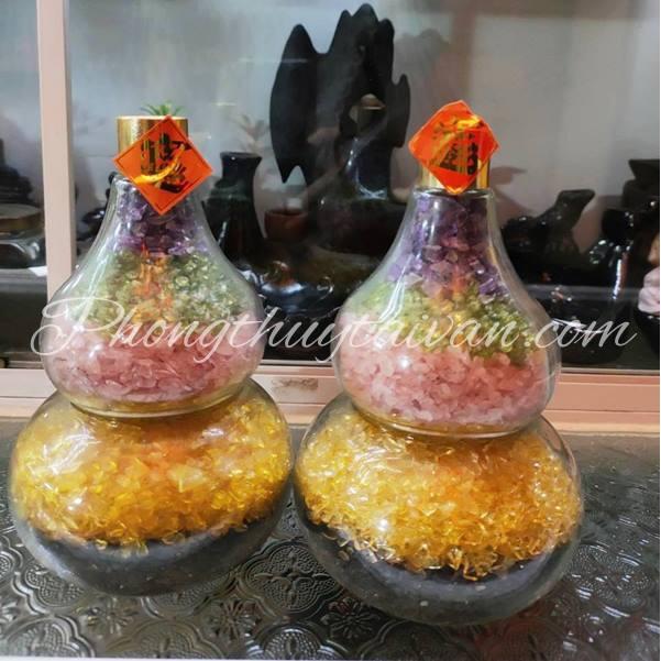 Hồ lô Thạch_Anh bình cao 11cm, 15cm ngũ sắc thủy tinh_video