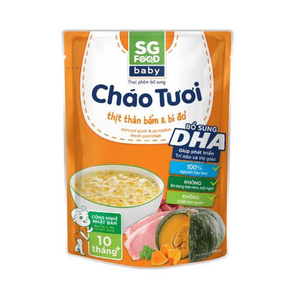 Thùng 30 Gói Cháo Tươi Baby Sài Gòn Food Thịt Thăn Bằm Bí Đỏ 240g