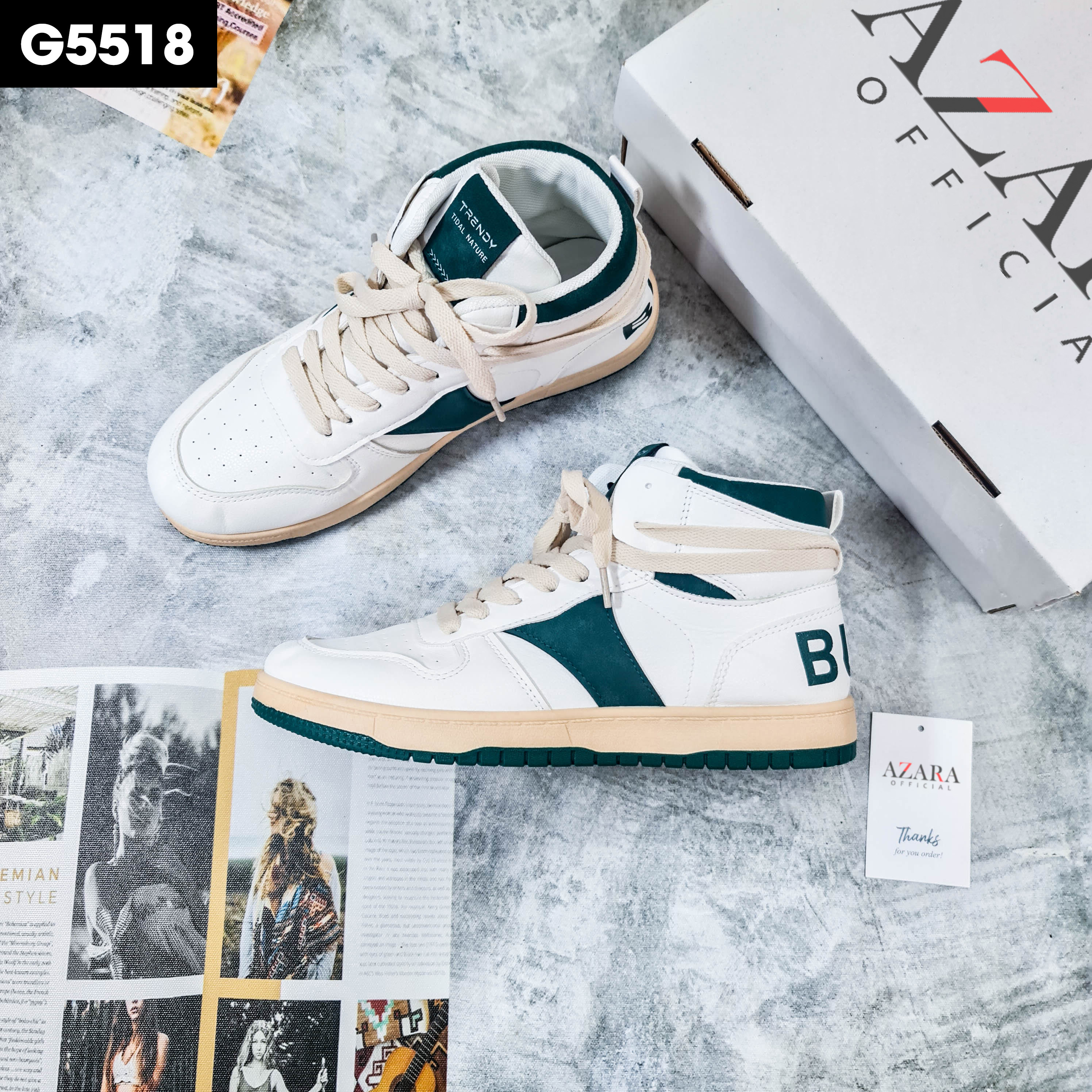 Giày Thể Thao Nam AZARA - Sneaker Màu  Xanh Lam - Xanh Lá Mẫu Mới 2022, Cổ Cao , Vải Thoáng Khí, Phù Hợp Với Mọi Lứa Tuổi  - G5523