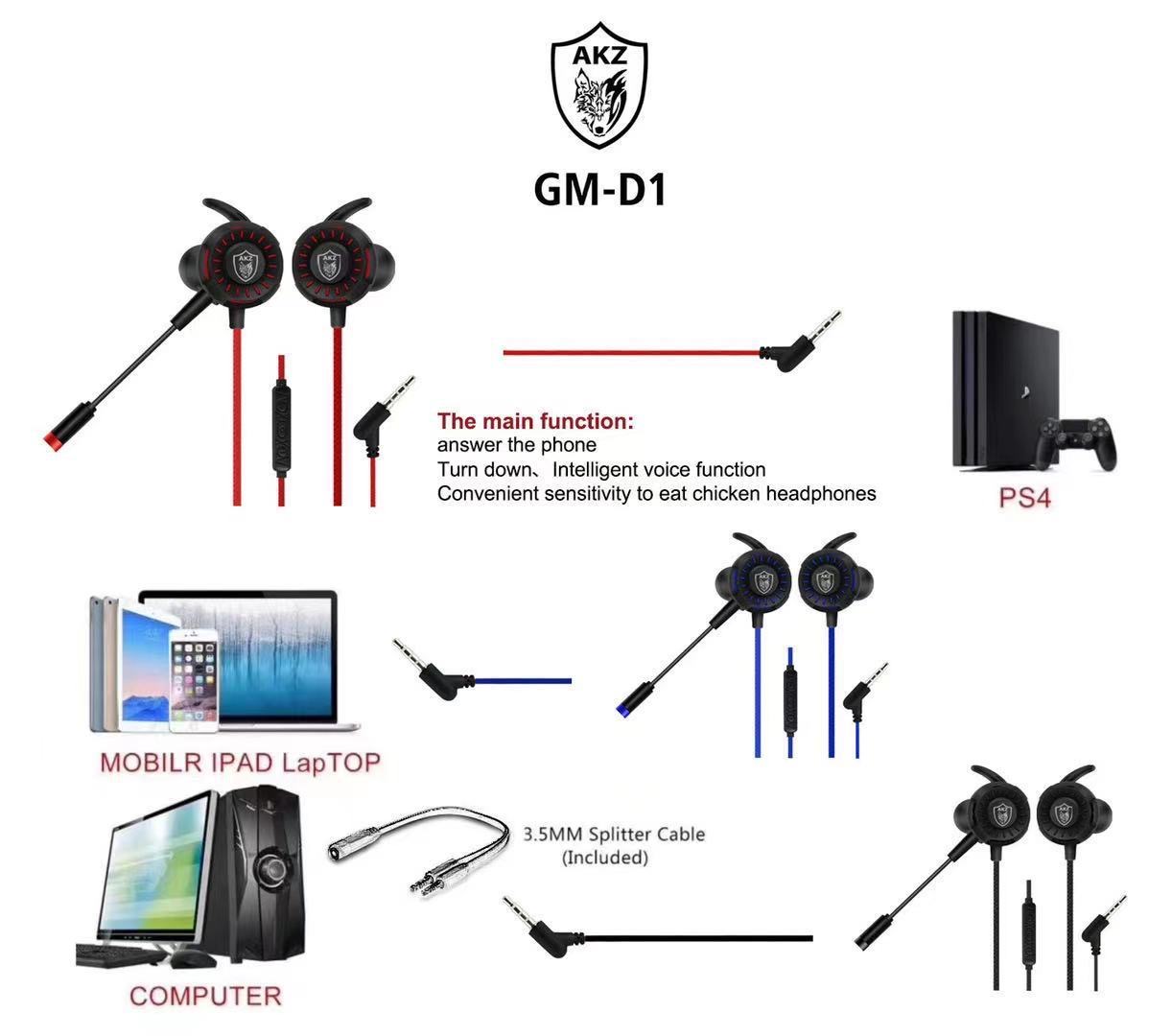 Tai Nghe Gaming Có Mic Rời GM-D1 Âm Bass Lớn -Chống ồn Cực tốt-Random màu