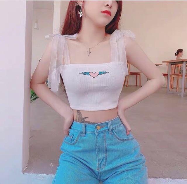 Áo croptop hai dây lưới xinh (hình thật chụp áo)