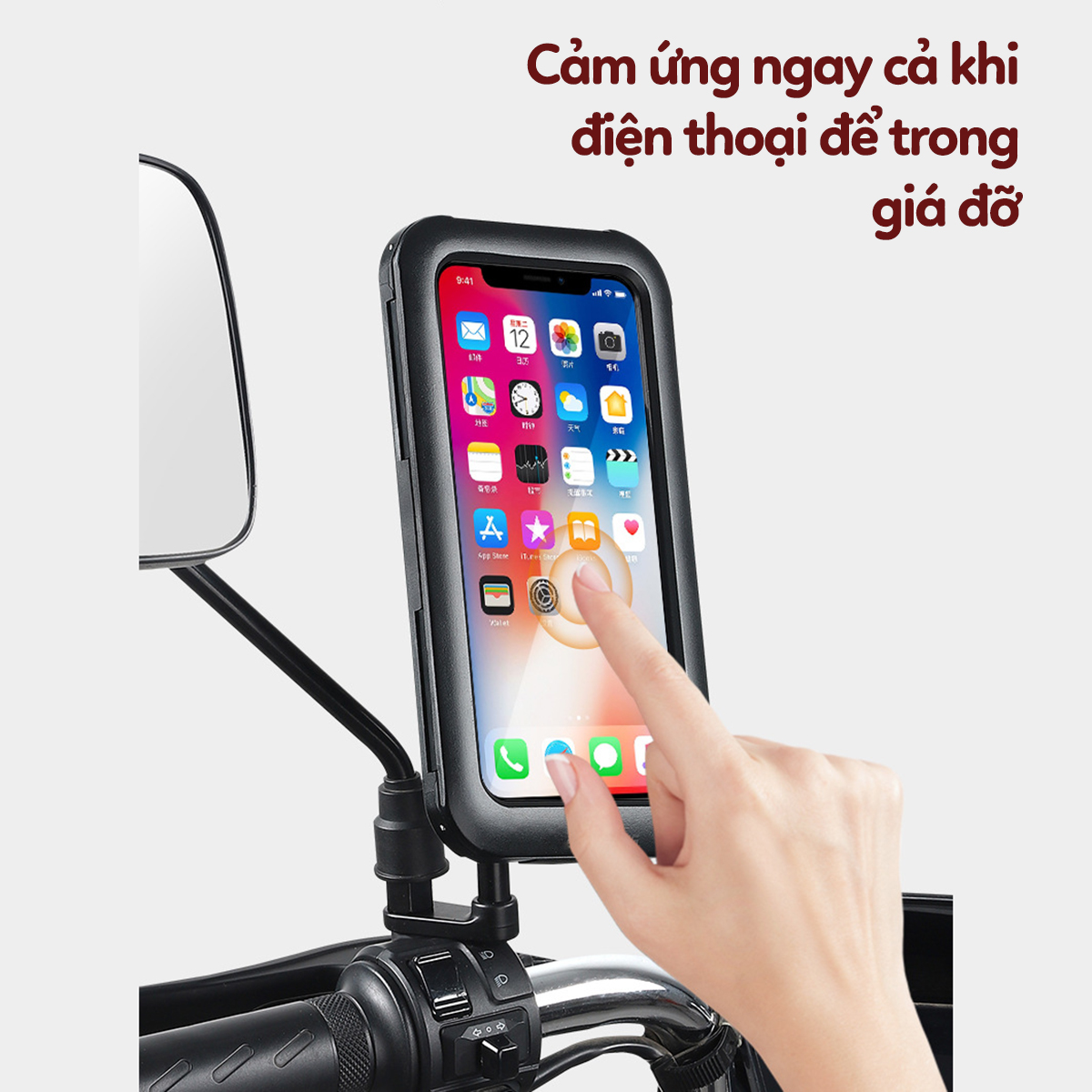 Gía đỡ điện thoại xe máy gắn chân gương/ ghi đông motowolf kẹp điện thoại xe máy màn hình cảm ứng chống nước