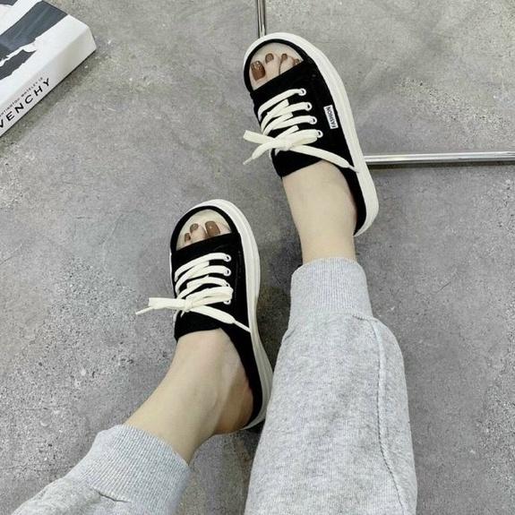 Dép sục vải nữ hở mũi buộc dây Cao Cấp 2 màu đen , caro Kiểu dáng thể thao ôm chân,phù hợp với các bạn Nữ
