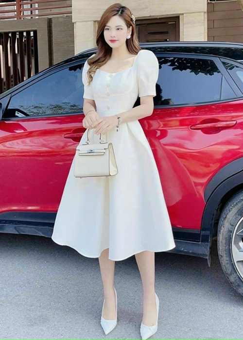 Đầm Thun Umi Xòe Tay Phồng Đính Cườm Thời Trang