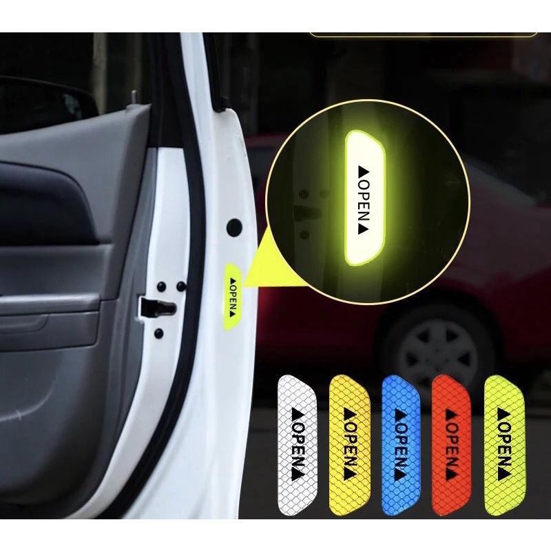 Bộ 4 tem chữ OPEN phản quang dán cửa ô tô xe hơi cảnh báo an toàn va chạm khi mở cửa xe