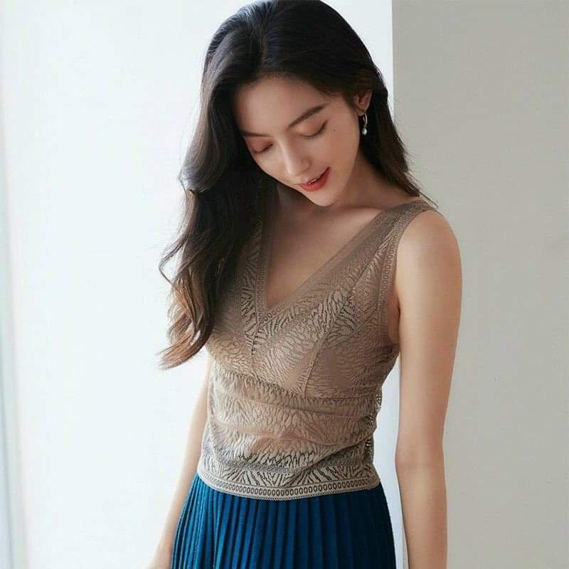 M187. Áo 2 dây ren sẵn đệm ngực kiểu nữ sang chảnh, áo ren mặc trong vest dáng dài