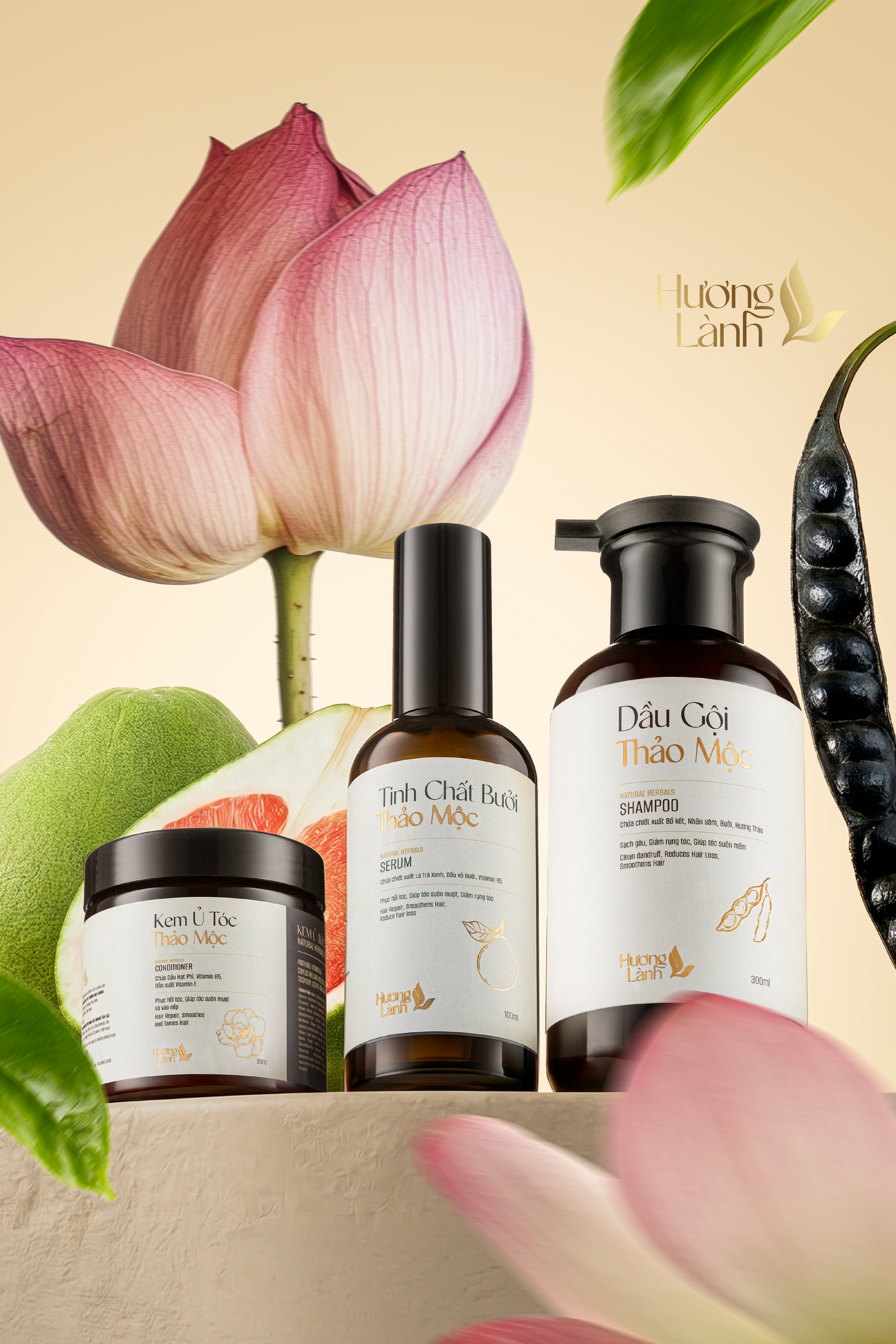COMBO DẦU GỘI thảo mộc + KEM Ủ TÓC thảo mộc + TINH CHẤT BƯỞI THẢO MỘC HƯƠNG LÀNH