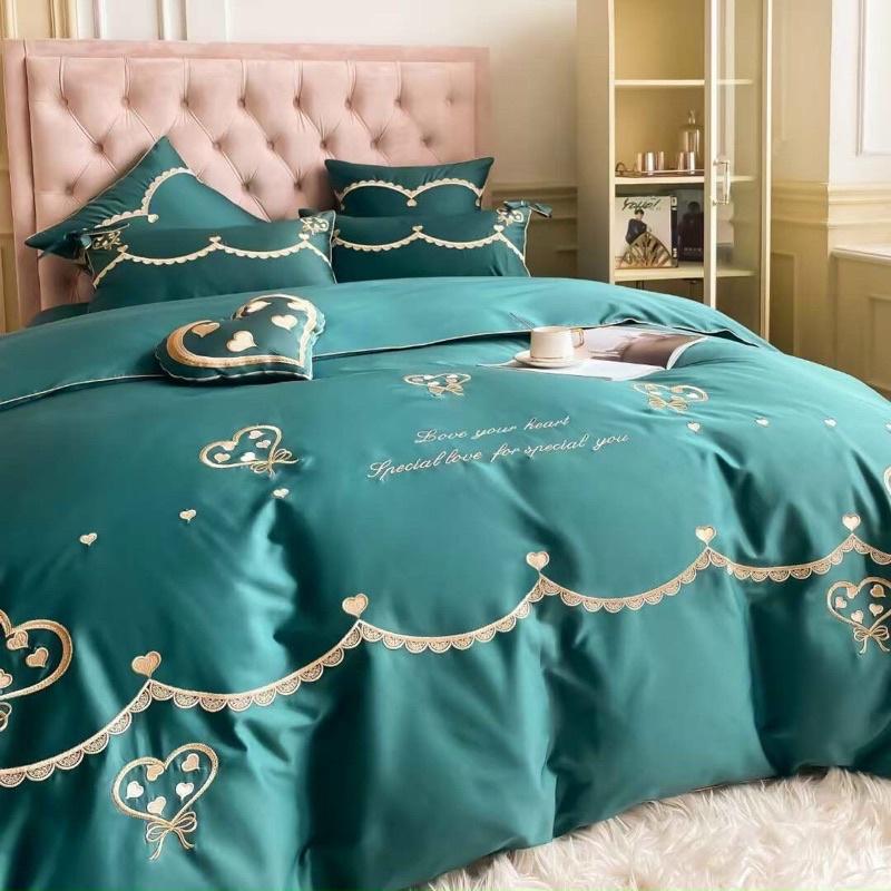 Bộ Chăn Ga Gối lụa 7 món chất liệu thêu ai cập dầy dặn