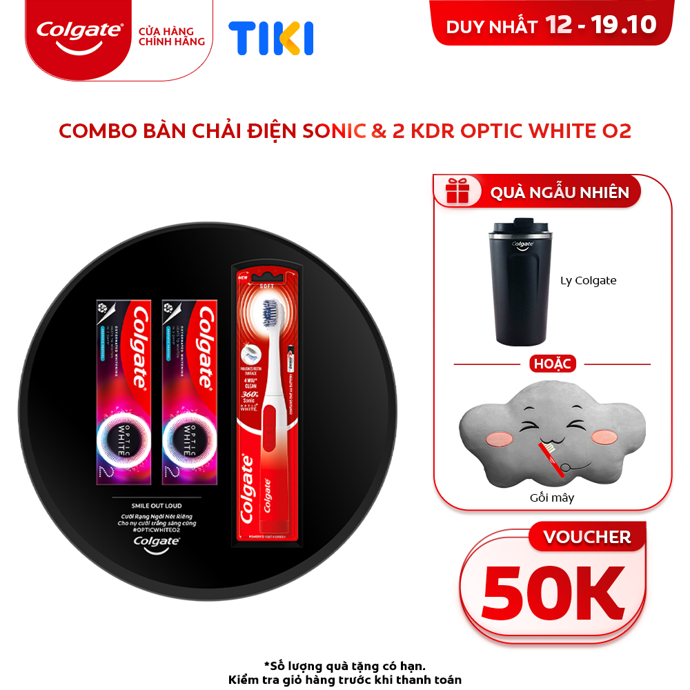 Combo bàn chải điện Colgate Sonic Optic White  và 2 kem đánh răng Colgate Optic White O2 85g trắng răng 3 ngày