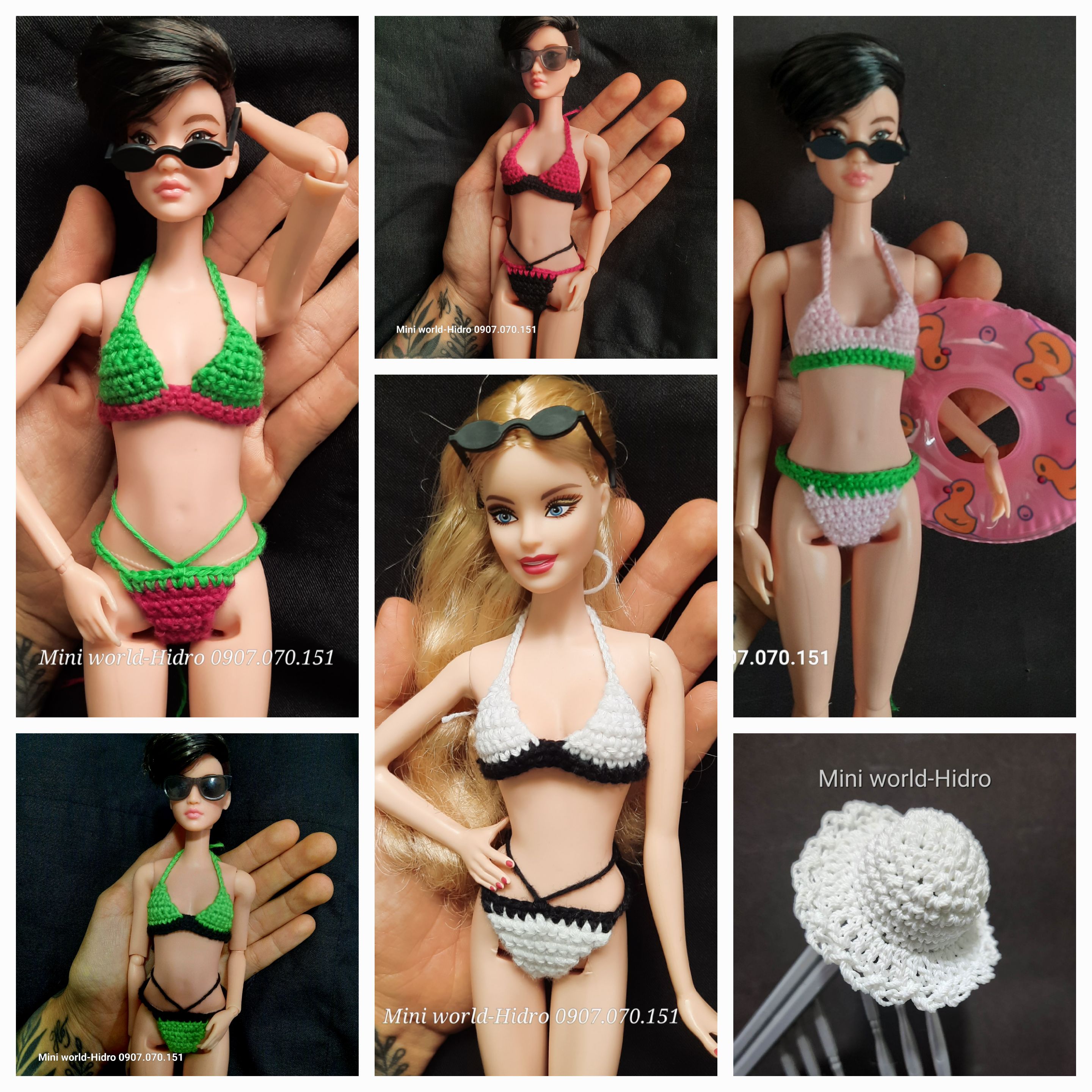 Bikini và mũ cho búp bê barbi. Áo tắm búp bê Hàng đan tay Hand made