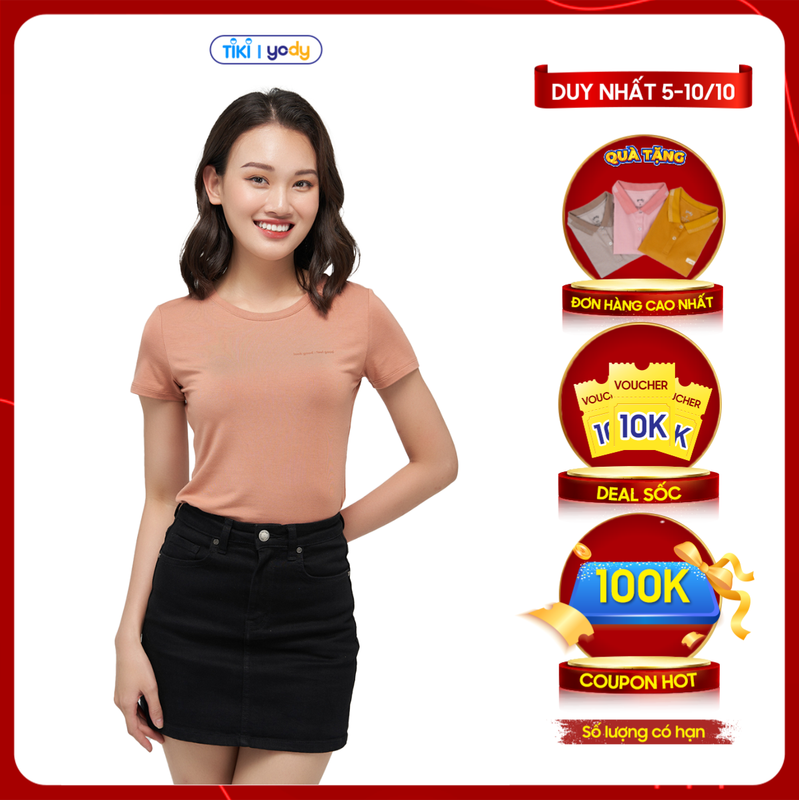 Áo phông nữ YODY, áo thun body dáng ôm vải vissco siêu co giãn thoáng mát TSN517