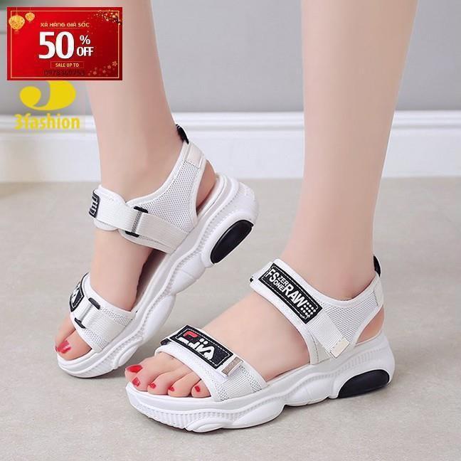 Giày Sandal Nữ Vải Cao Cấp Quai Ngang Viền Đỏ Đế Gấu Dễ Thương - 3136