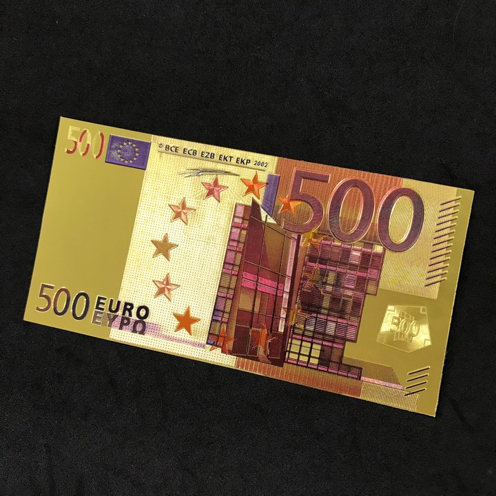 Tiền 500 EURO mạ vàng dùng dùng để trang trí trong nhà, lưu niệm, làm kỷ niệm, làm quà tặng thú vị, kích thước 16 x 8cm, màu vàng - TMT Collection - SP000146