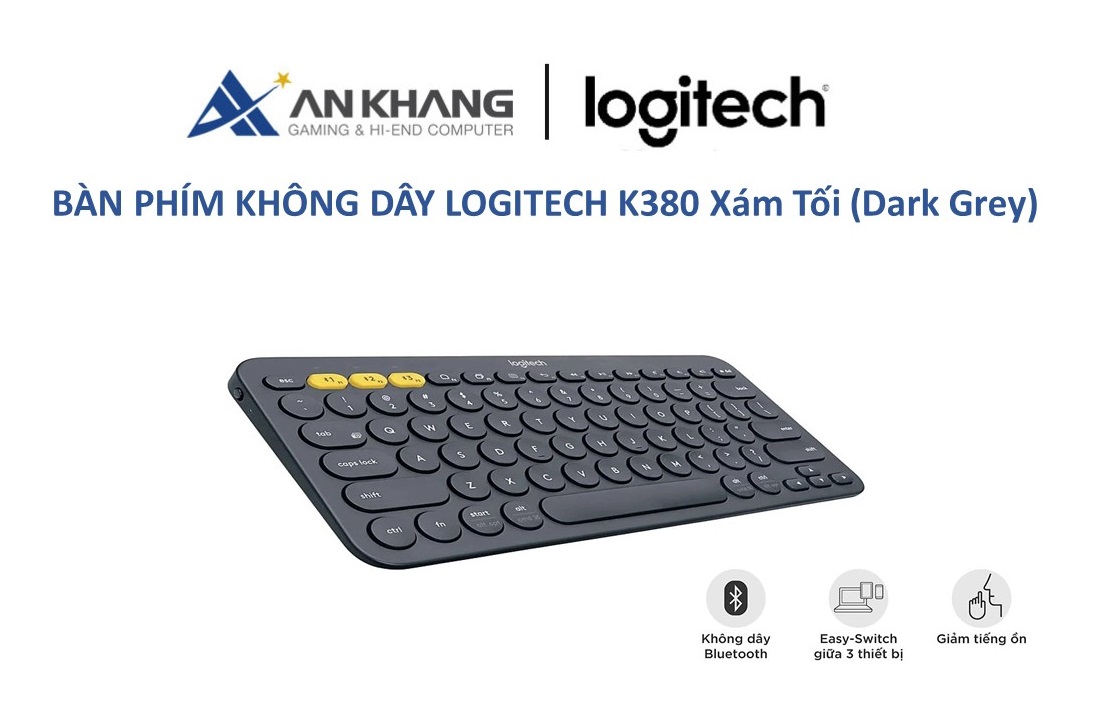 Bàn phím không dây nhỏ gọn Logitech K380 màu Xám Tối (Dark Grey) (920-007596) - Hàng Chính Hãng