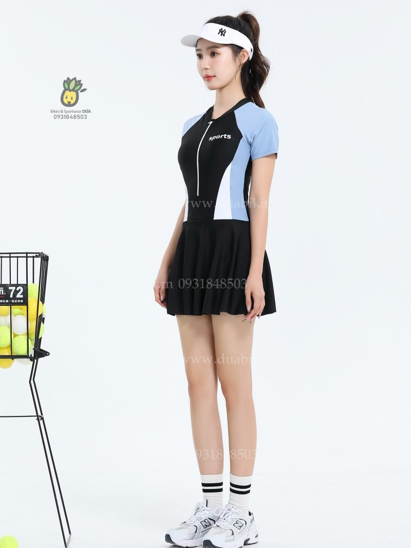 Đồ bơi nữ liền thân dáng váy xòe tay ngắn sport | DỨA BIKINI &amp; SPORTWEAR