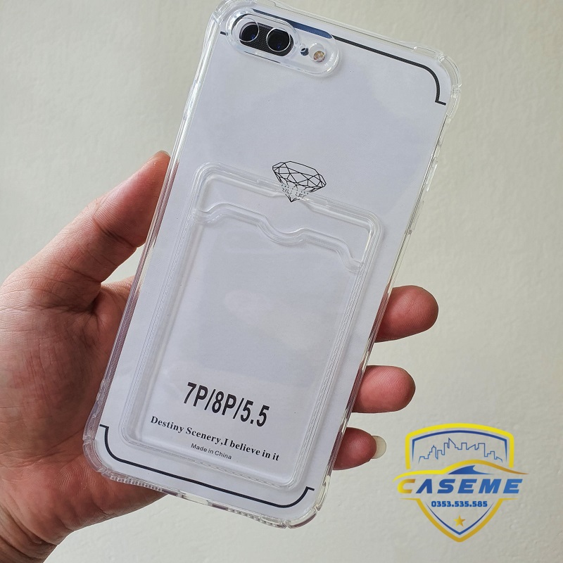 Ốp chống sốc kèm ngăn ví đựng thẻ dành cho iPhone 7 Plus, 8 Plus silicon trong suốt cao cấp