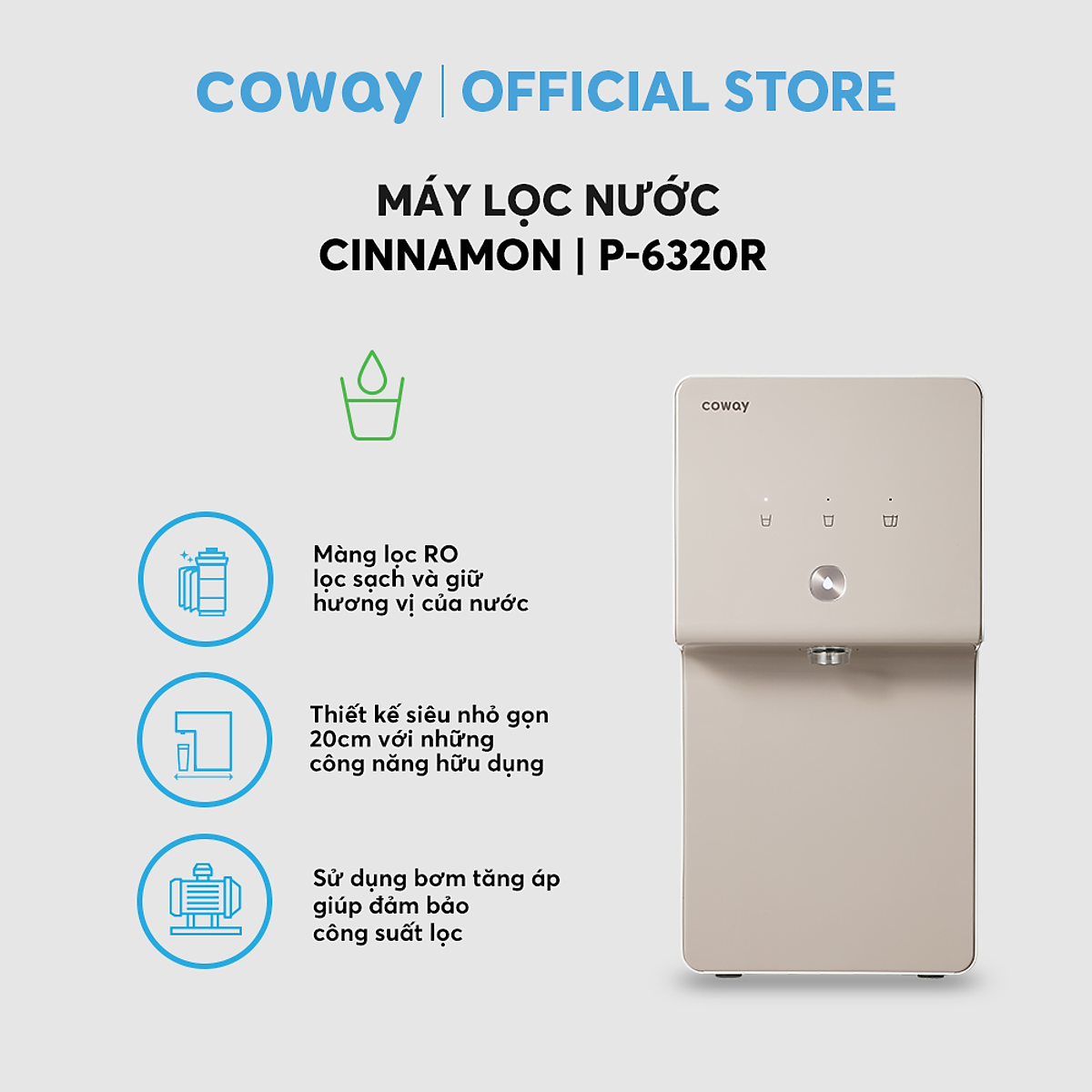 [Combo sức khỏe] Máy lọc không khí Coway Cartridge (W) AP-1019C (W) và Máy lọc nước Coway Cinnamon P-6320R - Hàng chính hãng